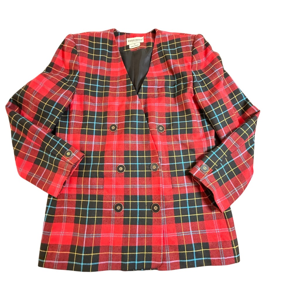 John Meyer of Norwich Vintage Red Tartan Plaid Double Breasted Blazer Size 14